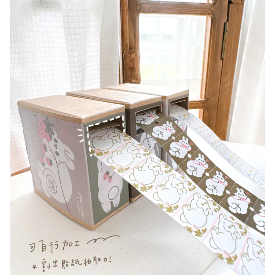 Pei Pei Studio『小兔標籤貼紙4款』 砂糖行進曲﹆小兔緞帶﹆小兔草莓﹆三色小兔頭【立夏手帳生活】-細節圖7
