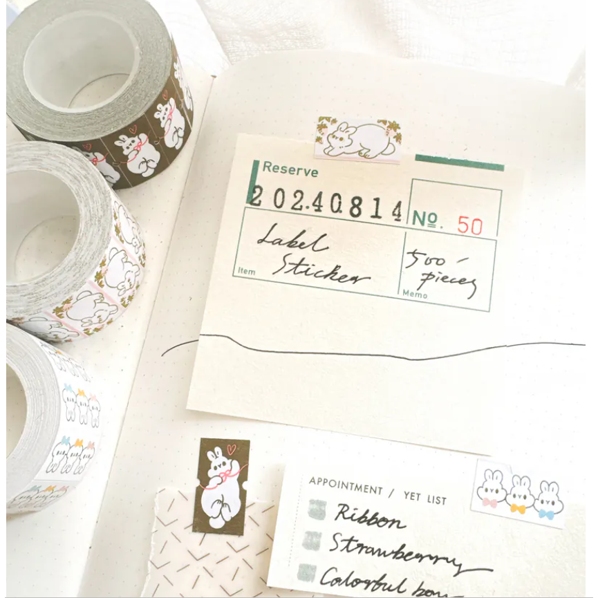 Pei Pei Studio『小兔標籤貼紙4款』 砂糖行進曲﹆小兔緞帶﹆小兔草莓﹆三色小兔頭【立夏手帳生活】-細節圖9