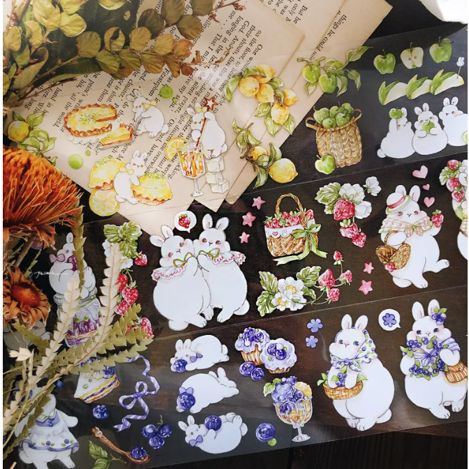 Pei Pei Studio 小兔果籃 7cm寬 X 10M PET膠帶【立夏手帳生活】-細節圖2