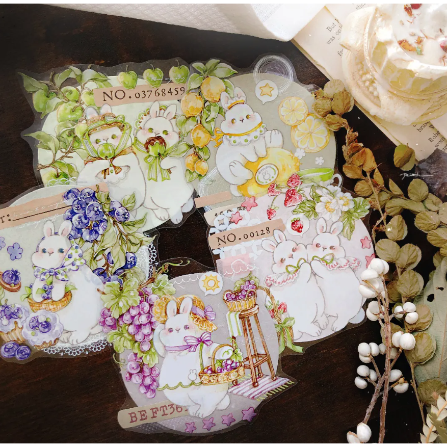 Pei Pei Studio 小兔果籃 7cm寬 X 10M PET膠帶【立夏手帳生活】-細節圖3