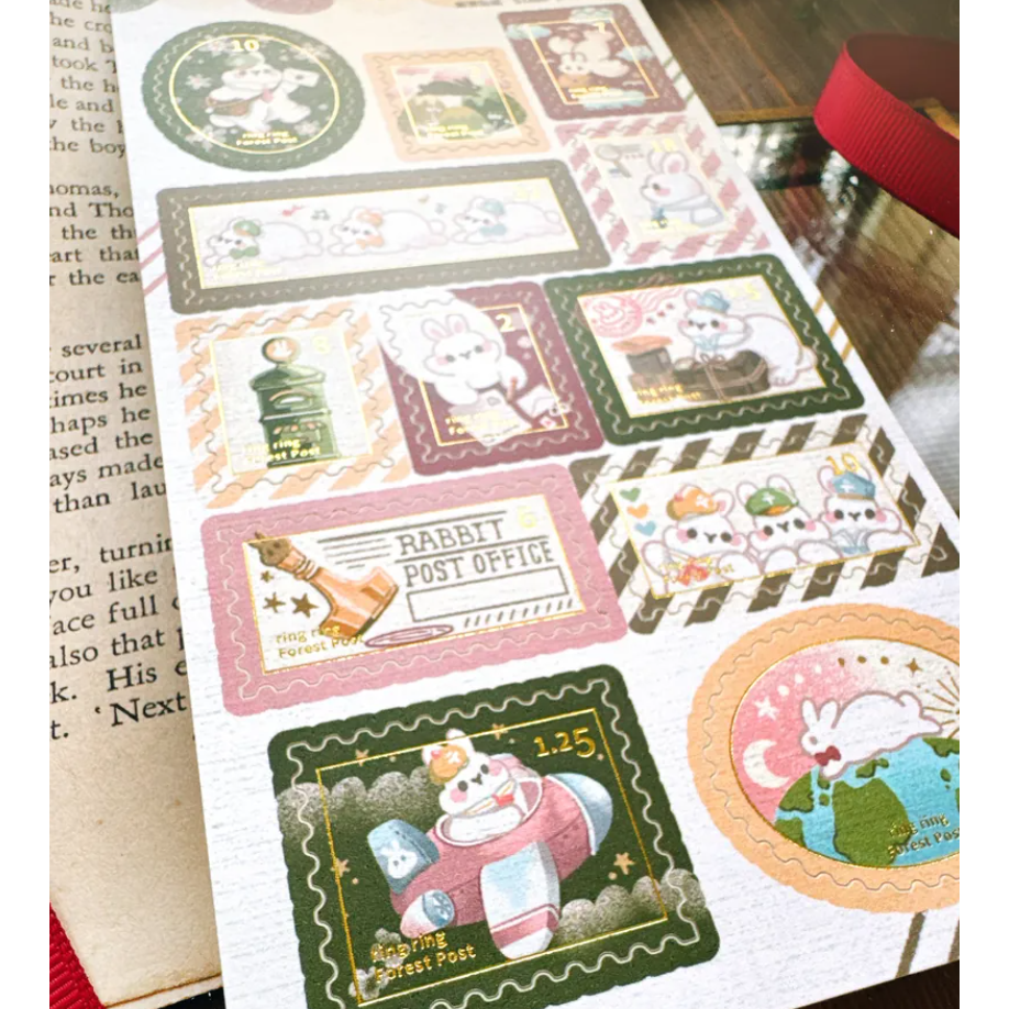 Pei Pei Studio 小兔郵差 - 燙金郵票貼紙【立夏手帳生活】-細節圖2