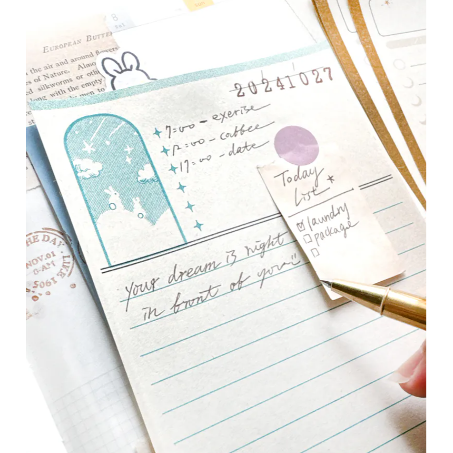 Pei Pei Studio  (單售)小兔星夜-紙品集合【立夏手帳生活】-細節圖2