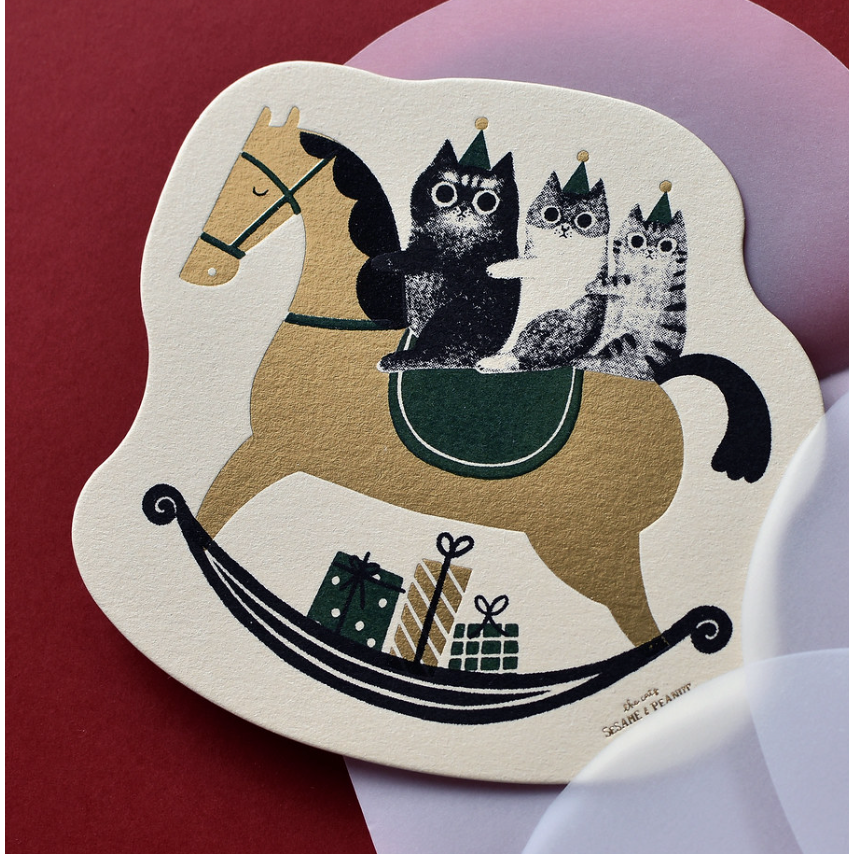 【聖誕卡3款】大芝麻小花生「一起載聖誕樹回家/一起騎馬去送禮物」手工絹印+燙金【立夏手帳生活】-規格圖5