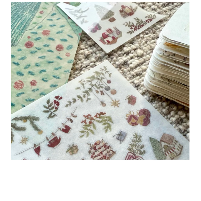 竹工凡花 森林裡的聖誕派對 轉印貼紙包 手帳貼紙 聖誕貼紙【立夏手帳生活】-細節圖2