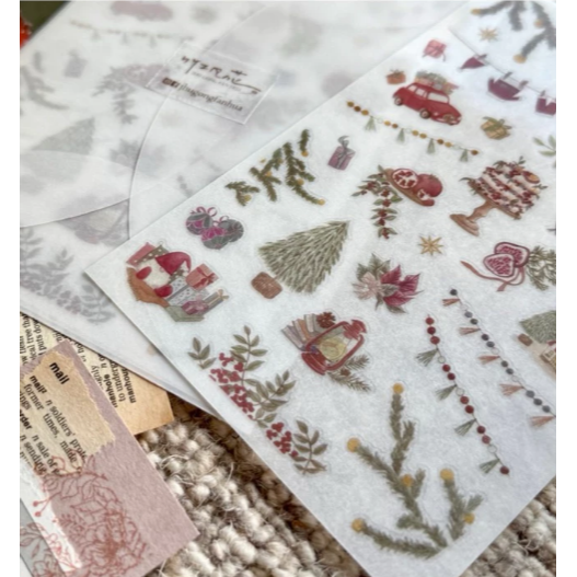 竹工凡花 森林裡的聖誕派對 轉印貼紙包 手帳貼紙 聖誕貼紙【立夏手帳生活】-細節圖3