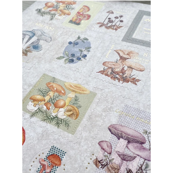 竹工凡花 蕈菇郵物 割型貼紙組合-B 郵票貼紙 模造郵票燙金手帳貼紙【立夏手帳生活】-細節圖5