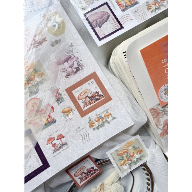 竹工凡花 蕈菇郵物 割型貼紙組合-B 郵票貼紙 模造郵票燙金手帳貼紙【立夏手帳生活】-細節圖6
