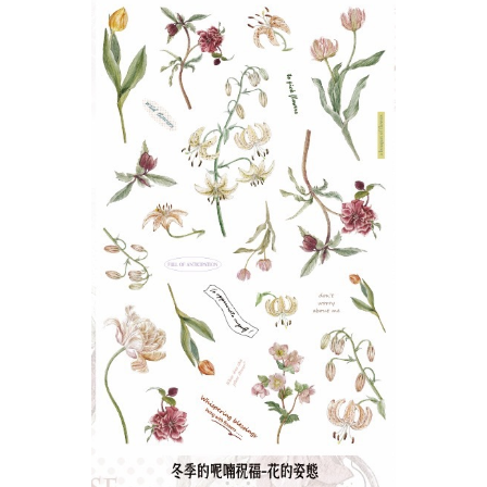 竹工凡花 冬季的呢喃祝福轉印貼紙包 花的姿態 / 花的細語 / 印花書籤 共三款 手帳貼紙【立夏手帳生活】-規格圖7
