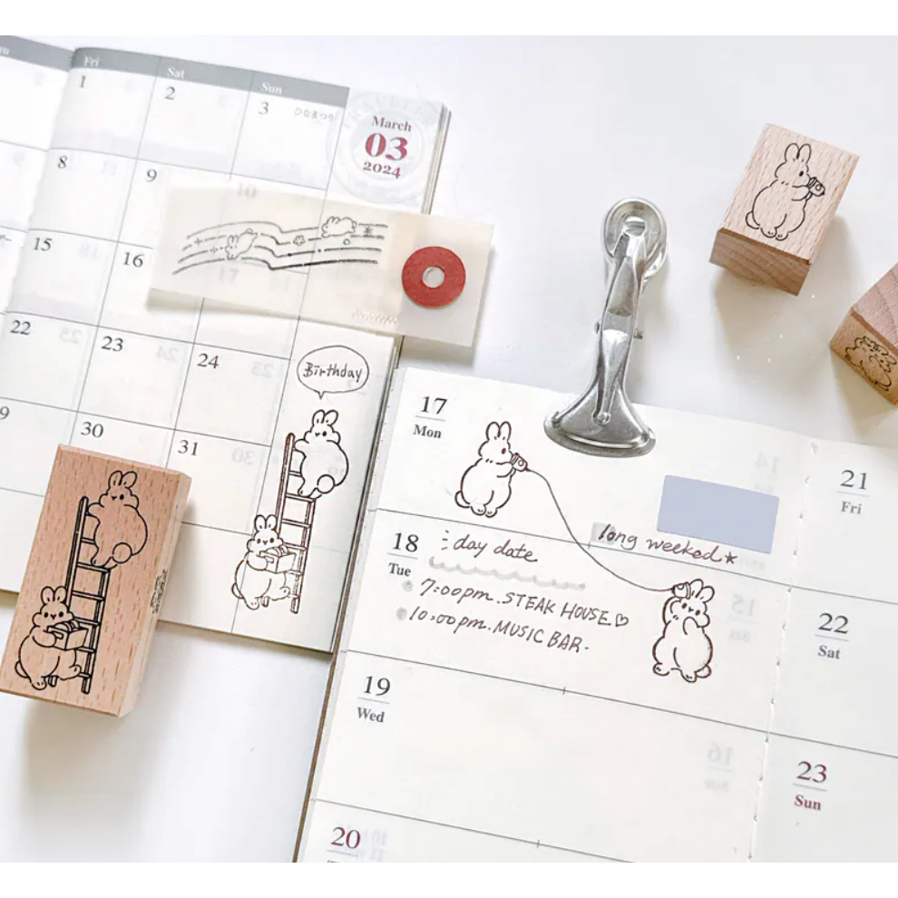 【共2款】Pei Pei Studio 小兔手帳印章「傳聲筒/爬梯」天然櫸木印章【立夏手帳生活】-細節圖5