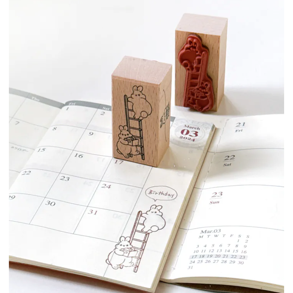 【共2款】Pei Pei Studio 小兔手帳印章「傳聲筒/爬梯」天然櫸木印章【立夏手帳生活】-細節圖7
