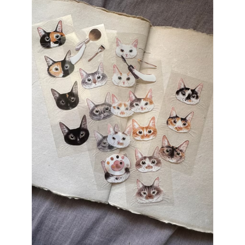 補補貓・大衛煮愛 貓臉調色盤 5cm割型亮面PET膠帶【立夏手帳生活】-細節圖2