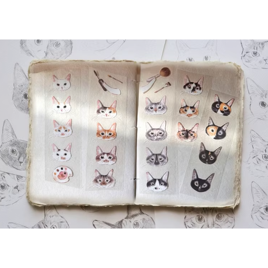補補貓・大衛煮愛 貓臉調色盤 5cm割型亮面PET膠帶【立夏手帳生活】-細節圖3