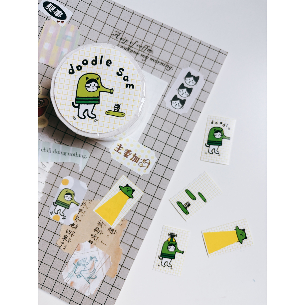【印章&標籤卷】Daily Sam「塗鴉山姆」標籤貼紙卷 彩色木頭印章 文具小集新款【立夏手帳生活】-細節圖8