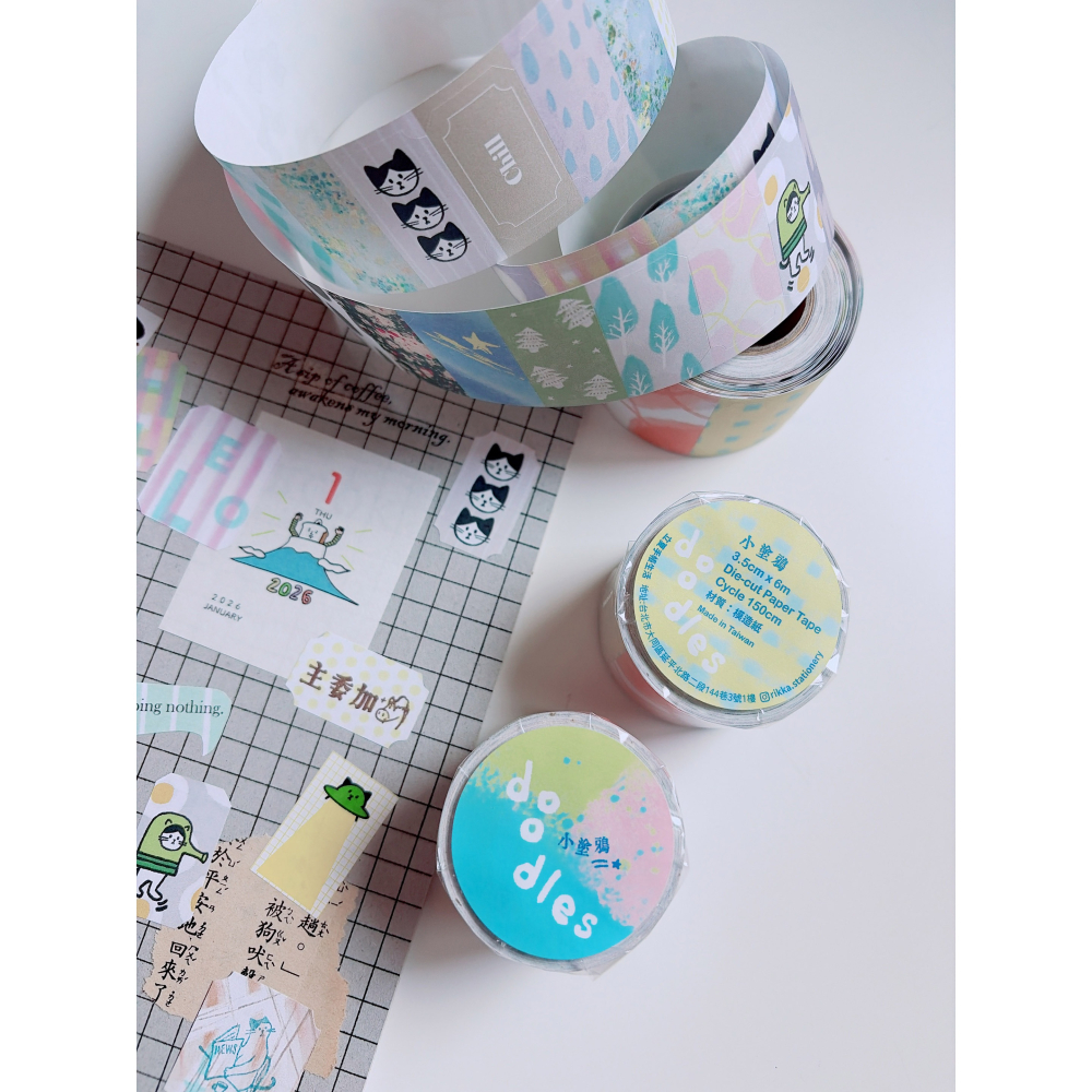 Doodles-小塗鴉- 割型模造貼紙卷 可書寫蓋印章 文具小集新款 立夏原創【立夏手帳生活】-細節圖9