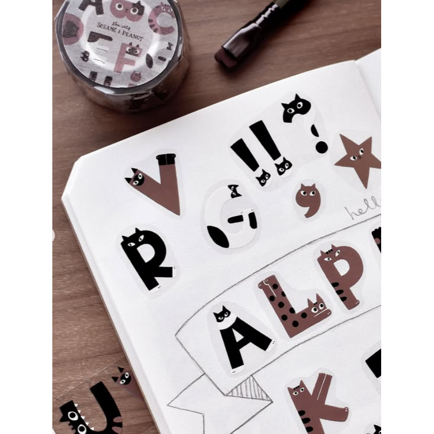 大芝麻小花生 ALPHAcats花貓字母亮面PET / ALPHAcats黑貓字母和紙膠帶【立夏手帳生活】-細節圖2