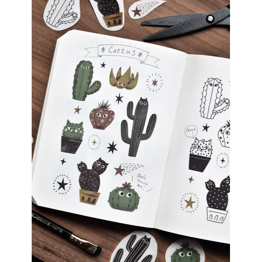 【2款】大芝麻小花生轉印貼紙「貓貓菇菇 Catshrooms / 貓貓仙人掌 Cattus」【立夏手帳生活】-細節圖3