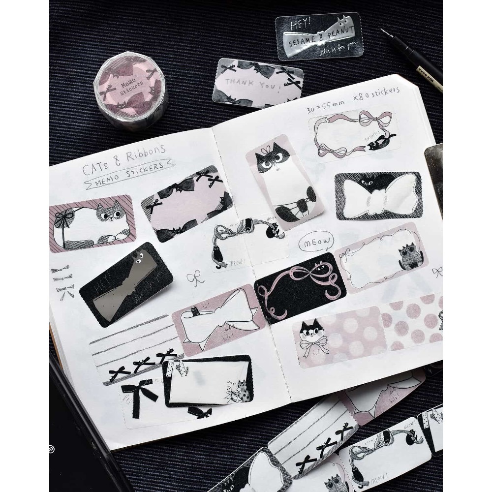 大芝麻小花生 貓貓蝴蝶結 memo貼紙捲【立夏手帳生活】-細節圖3