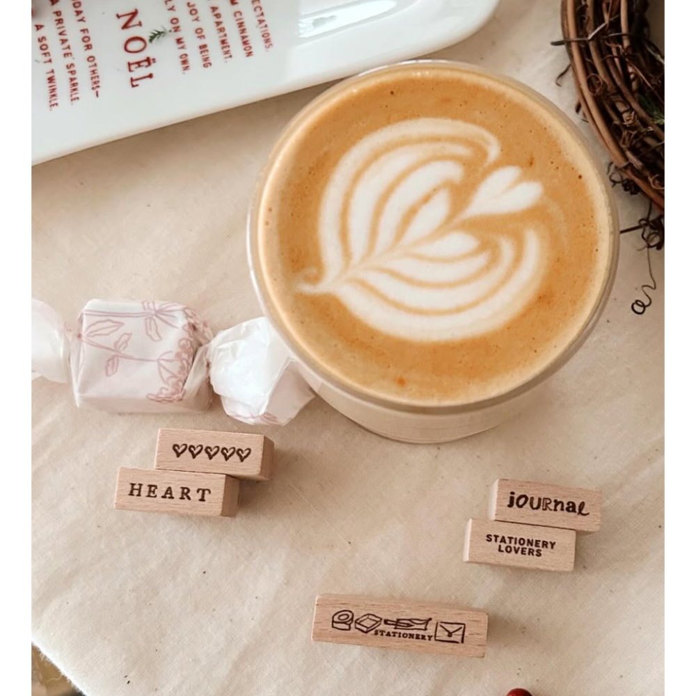 【文具小集新款】什物a kind of cafe「情人節組合/文具小串」手帳文字小章 天然實木印章【立夏手帳生活】-細節圖2