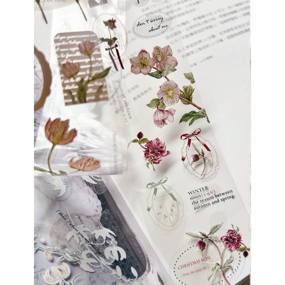 竹工凡花 冬季的呢喃祝福  亮面PET 膠帶【立夏手帳生活】-細節圖4