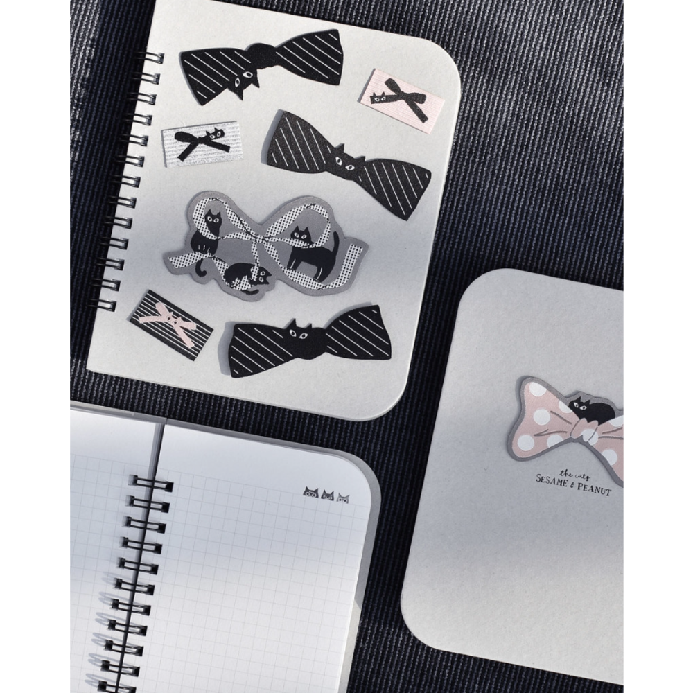 【2種尺寸】大芝麻小花生 蝴蝶結貓貓布標 線圈筆記本【立夏手帳生活】-細節圖2