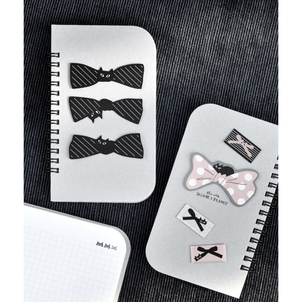 【2種尺寸】大芝麻小花生 蝴蝶結貓貓布標 線圈筆記本【立夏手帳生活】-細節圖4