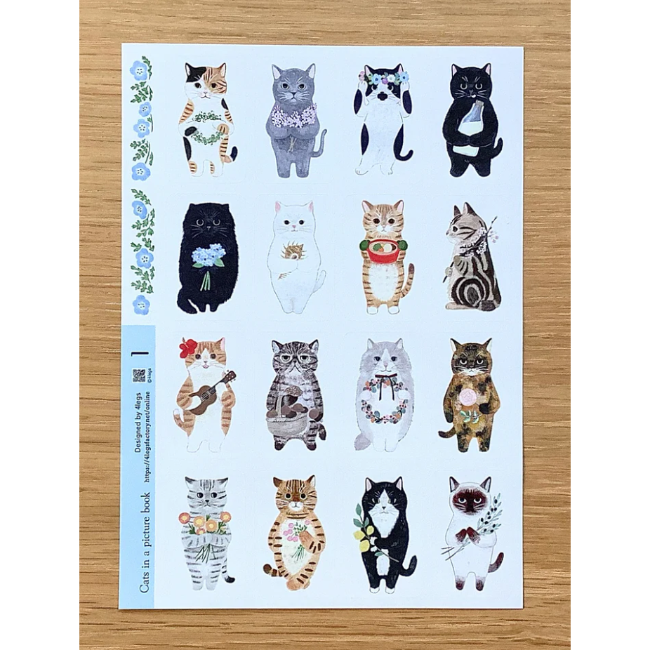 【2款】4legs 上質紙貼紙組 繪本裡的貓咪們 4 legs 貓咪 日本製【立夏手帳生活】-規格圖10