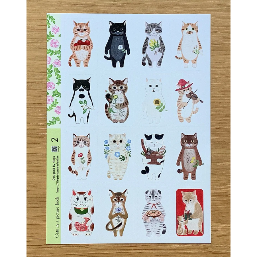 【2款】4legs 上質紙貼紙組 繪本裡的貓咪們 4 legs 貓咪 日本製【立夏手帳生活】-規格圖10