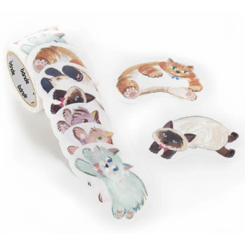 【3款】Bande「塞滿滿的圓滾滾文鳥/狗狗衝啊/貓貓衝啊」可書寫付籤貼紙卷 日本原裝【立夏手帳生活】-細節圖8