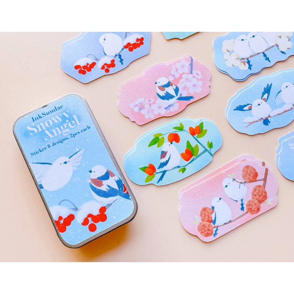【鐵盒4款】Inksundae 迷你鐵盒貼紙組「雪國精靈/貓咪的筆袋/早安麵包店/繁花色票」【立夏手帳生活】-細節圖2
