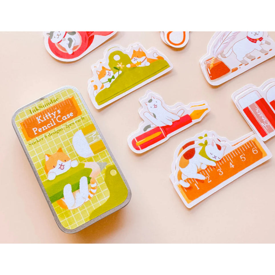 【鐵盒4款】Inksundae 迷你鐵盒貼紙組「雪國精靈/貓咪的筆袋/早安麵包店/繁花色票」【立夏手帳生活】-細節圖3