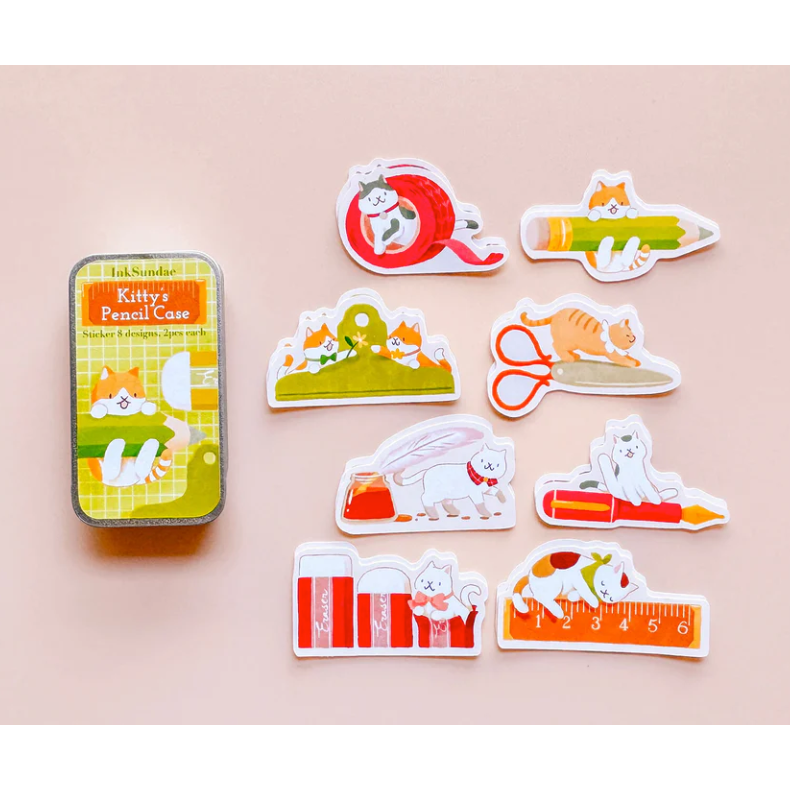 【鐵盒4款】Inksundae 迷你鐵盒貼紙組「雪國精靈/貓咪的筆袋/早安麵包店/繁花色票」【立夏手帳生活】-規格圖5