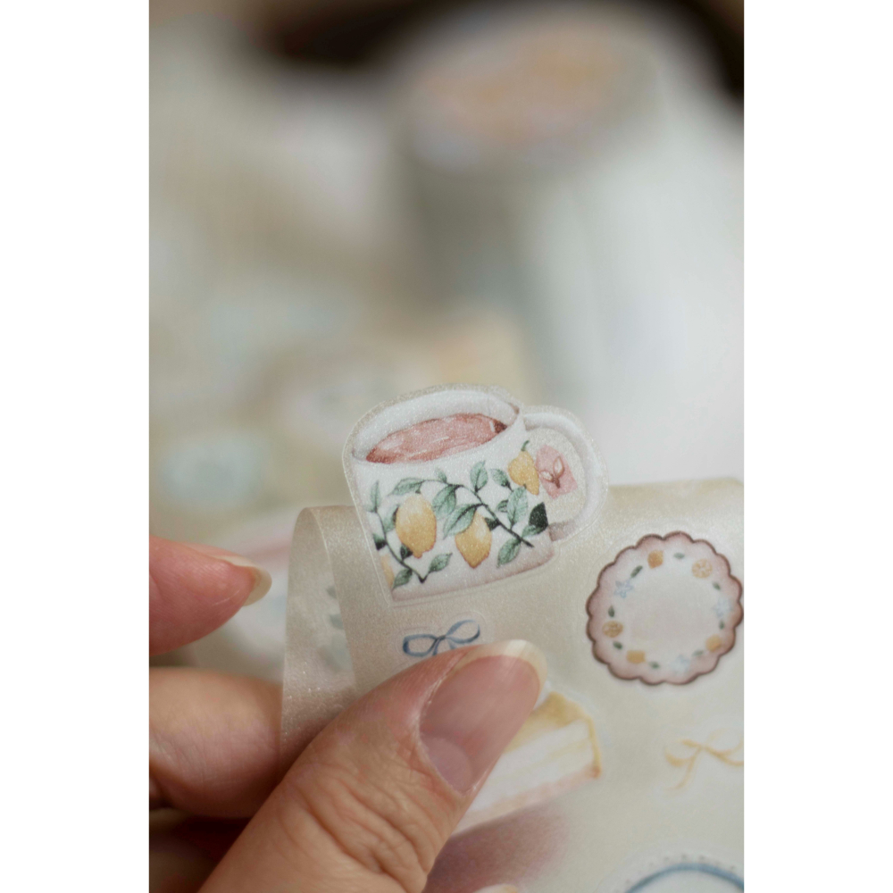 樂意loidesign 檸檬午茶Lemon Afternoon Tea 5cm燙金星光膜割型膠帶 【立夏手帳生活】-細節圖4