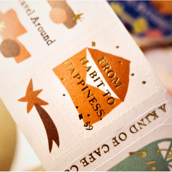 什物a kind of cafe 隨行小物TRAVEL AROUND燙金郵票貼紙卷【立夏手帳生活】-細節圖3