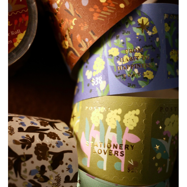 【新包裝】什物a kind of cafe 蓬蓬花郵票Pompon Flower燙金標籤卷紙【立夏手帳生活】-細節圖5