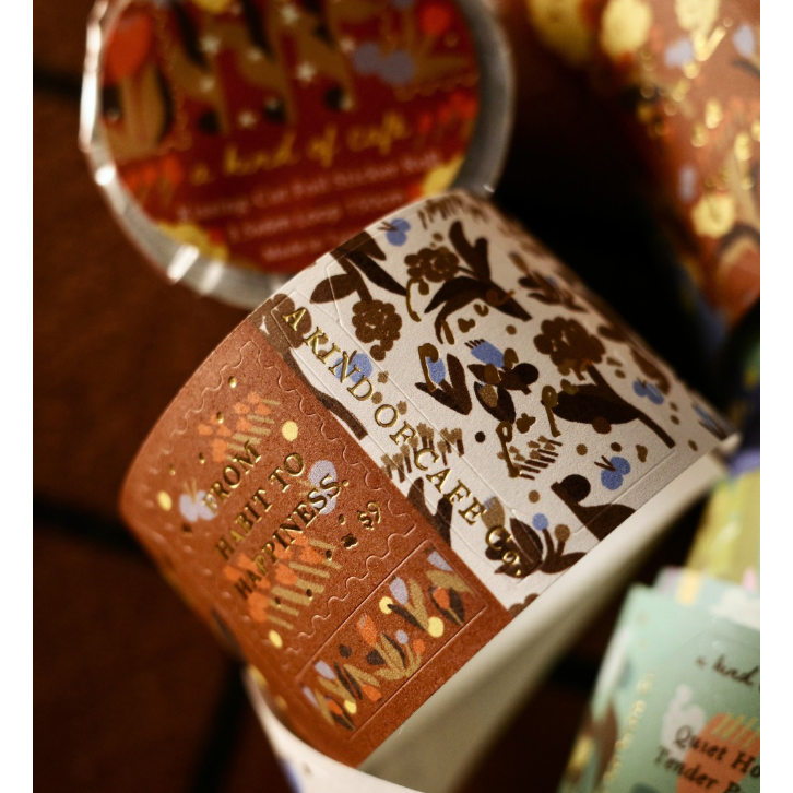 【新包裝】什物a kind of cafe 蓬蓬花郵票Pompon Flower燙金標籤卷紙【立夏手帳生活】-細節圖6