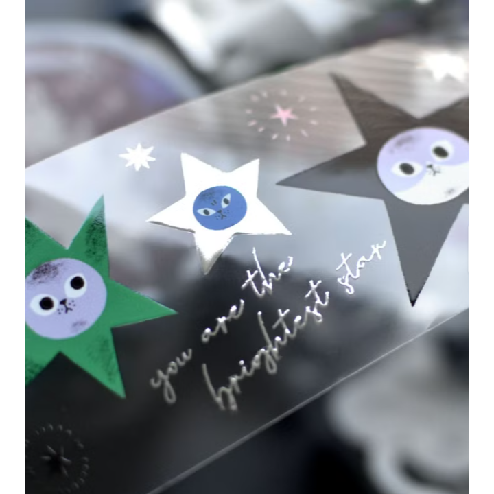 【2款】大芝麻小花生 星星與貓 彩色版 / 灰藍色版 燙銀亮面PET膠帶【立夏手帳生活】-細節圖2