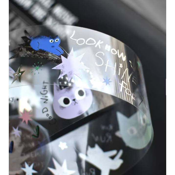 【2款】大芝麻小花生 星星與貓 彩色版 / 灰藍色版 燙銀亮面PET膠帶【立夏手帳生活】-細節圖3