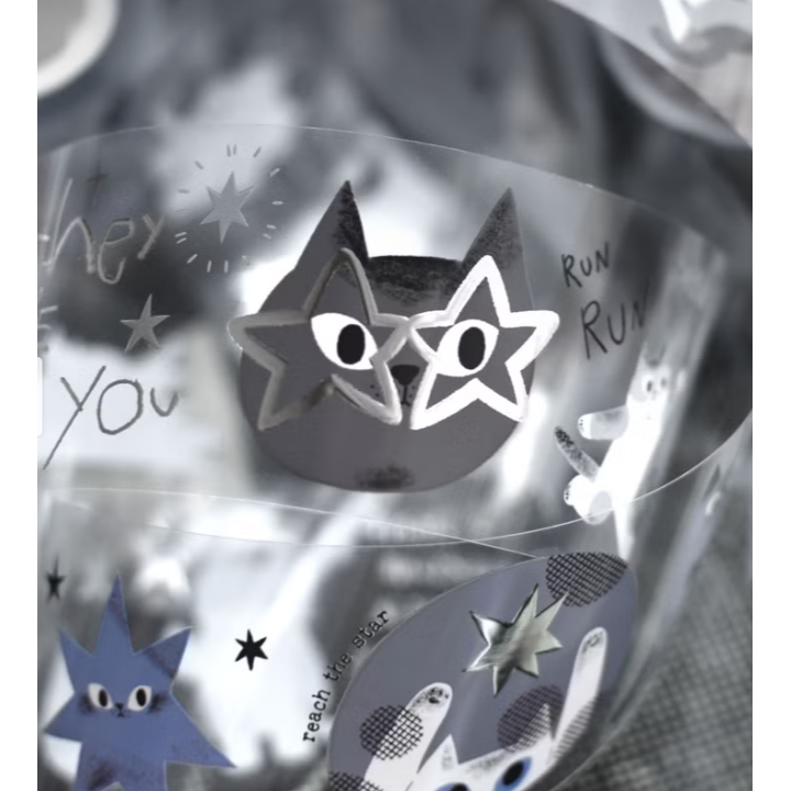 【2款】大芝麻小花生 星星與貓 彩色版 / 灰藍色版 燙銀亮面PET膠帶【立夏手帳生活】-細節圖4