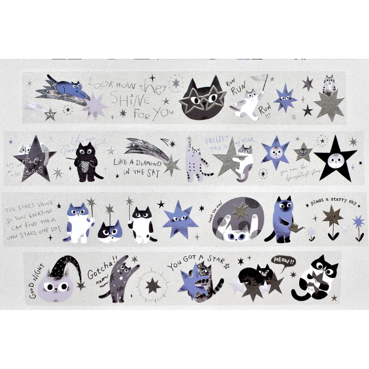 【2款】大芝麻小花生 星星與貓 彩色版 / 灰藍色版 燙銀亮面PET膠帶【立夏手帳生活】-規格圖8
