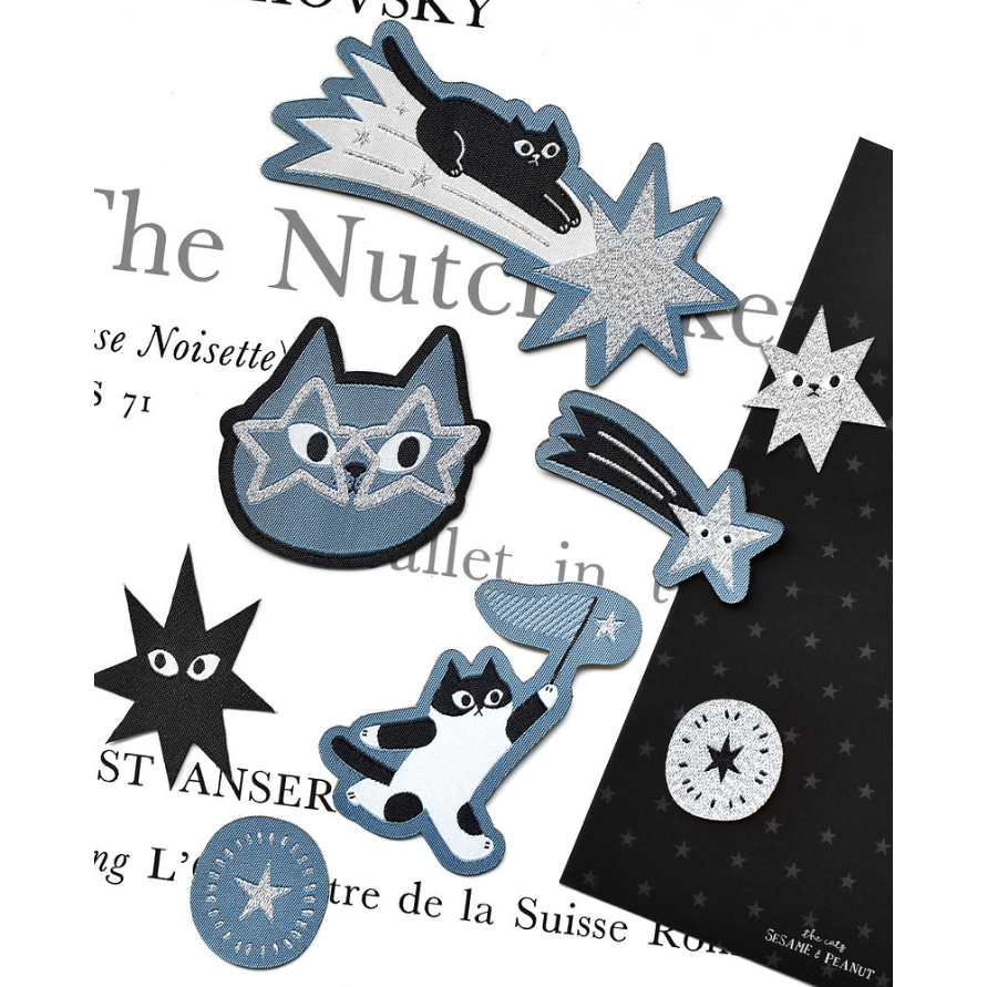 【2款】大芝麻小花生 星星與貓 / 蝴蝶結貓貓 布標貼紙【立夏手帳生活】-細節圖2