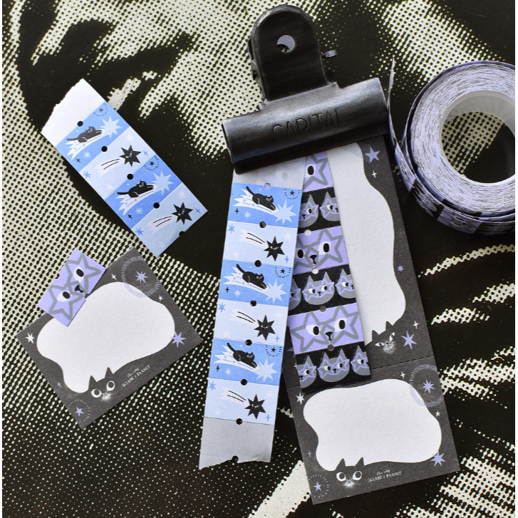 【2款】大芝麻小花生 星星與貓 - 藍色流星 / 紫色星星眼鏡 標籤貼紙 【立夏手帳生活】-細節圖4