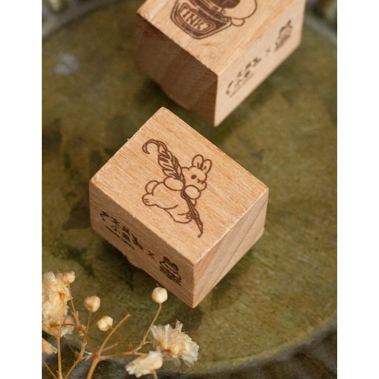 【2款】Pei Pei x 文具小集「小兔墨水瓶/小兔持筆」小兔手帳印章 天然木印章【立夏手帳生活】-細節圖2
