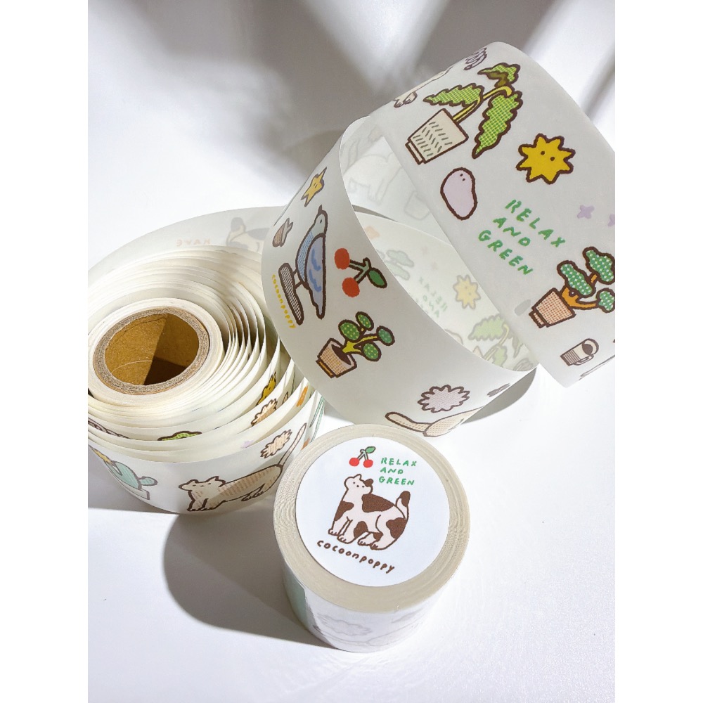 繭花RELAX AND GREEN植感散心PET霧透膠帶【立夏手帳生活】-細節圖2