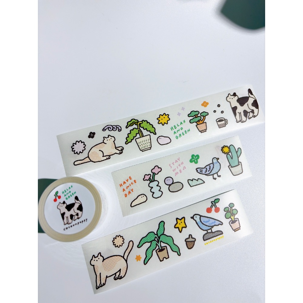 繭花RELAX AND GREEN植感散心PET霧透膠帶【立夏手帳生活】-細節圖4