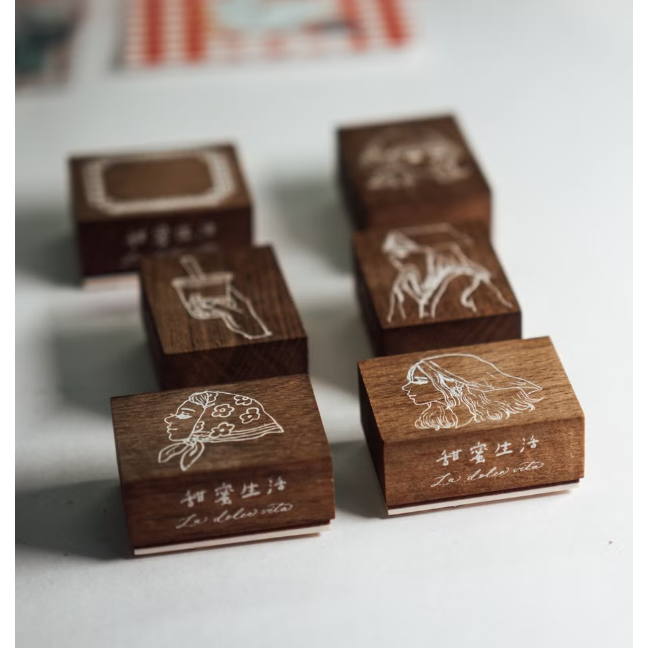 甜蜜生活 La Dolce Vita  櫸木手染復古色印章 圖案款 六款【立夏手帳生活】-細節圖2