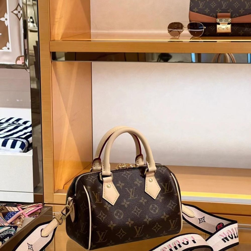 二手LV路易威登女包老花SPEEDY 20黑色寬肩帶手提單肩包M46234-細節圖2