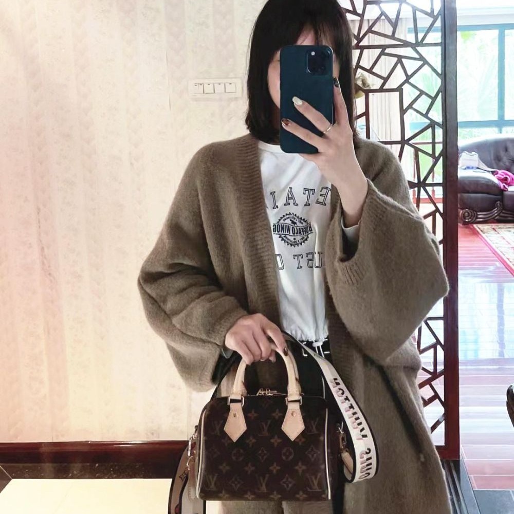 二手LV路易威登女包老花SPEEDY 20黑色寬肩帶手提單肩包M46234-細節圖5