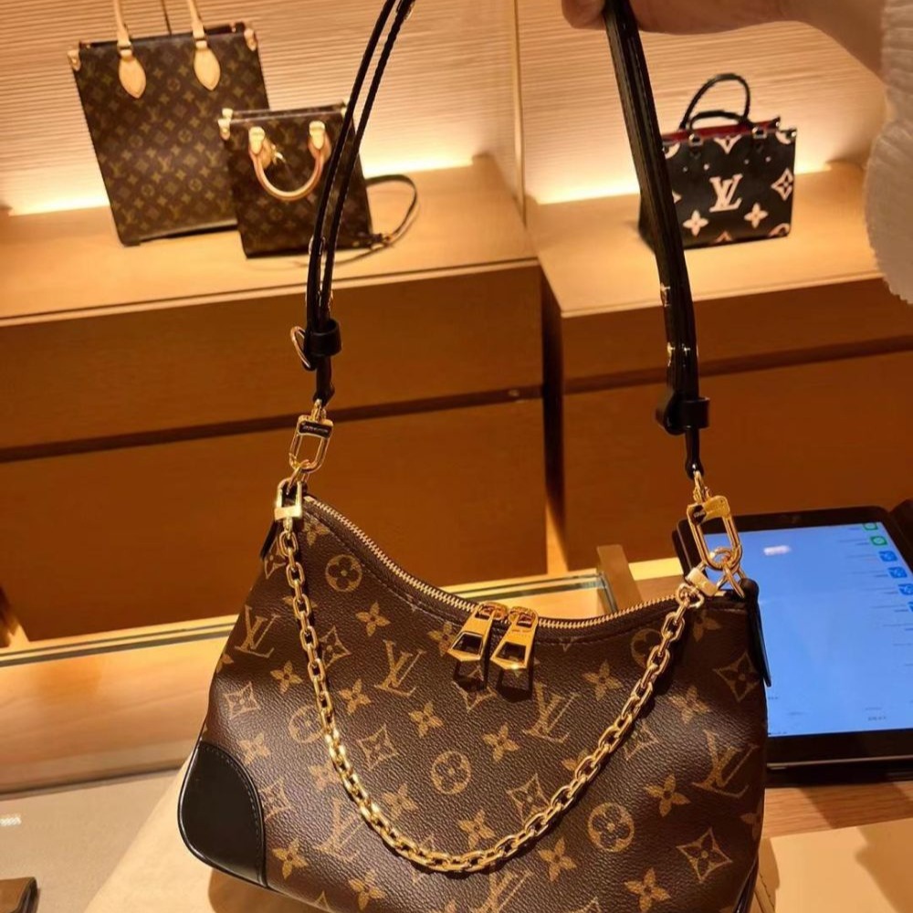 二手LV女包路易威登老花黑色BOULOGNE牛角包單肩包M45831-細節圖3