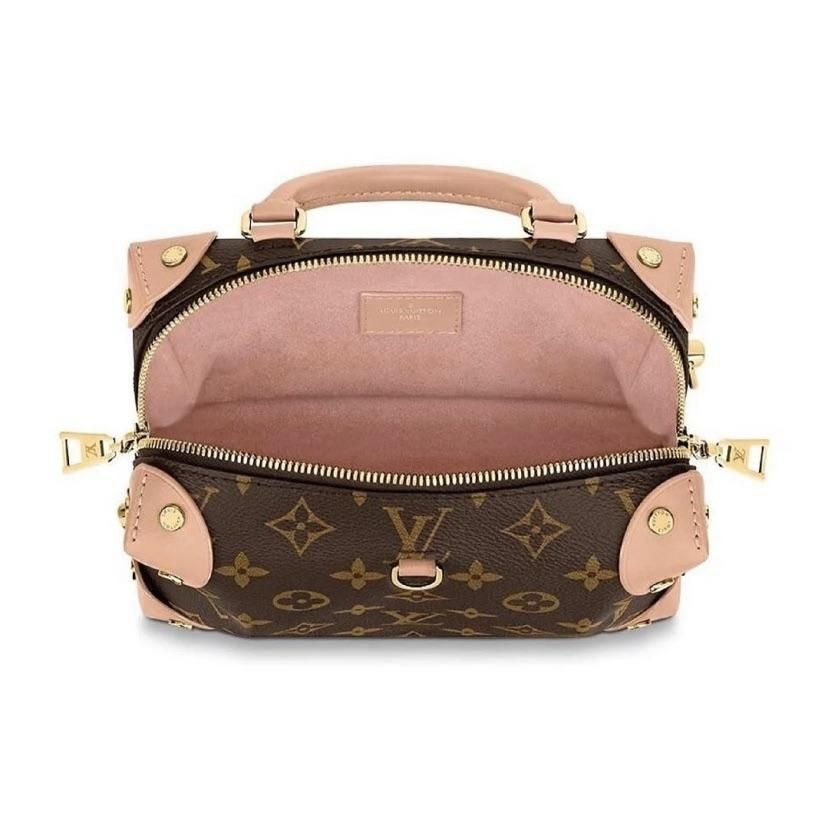 二手LV路易威登女包爆款新款Petite Malle老花粉色單肩包手提包M45531-細節圖5
