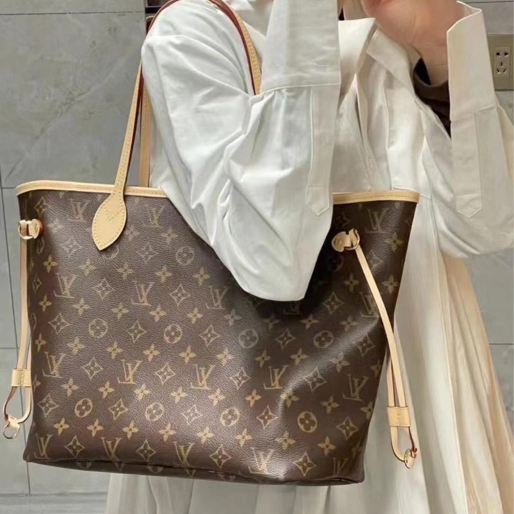 二手LV女包老花NEVERFULL中號托特包購物袋單肩包-細節圖6